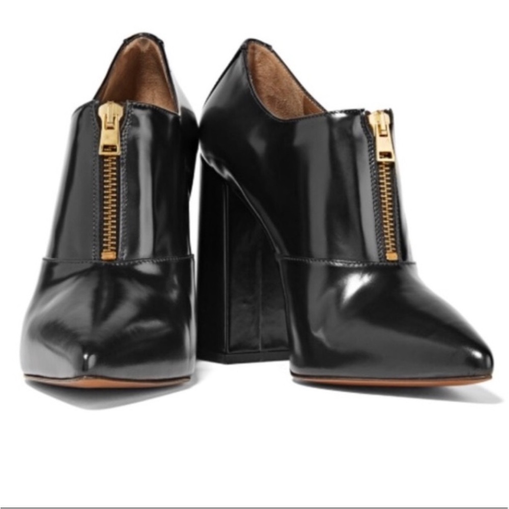 Marni Gold Zipper Glossy Leather Heeled Boots